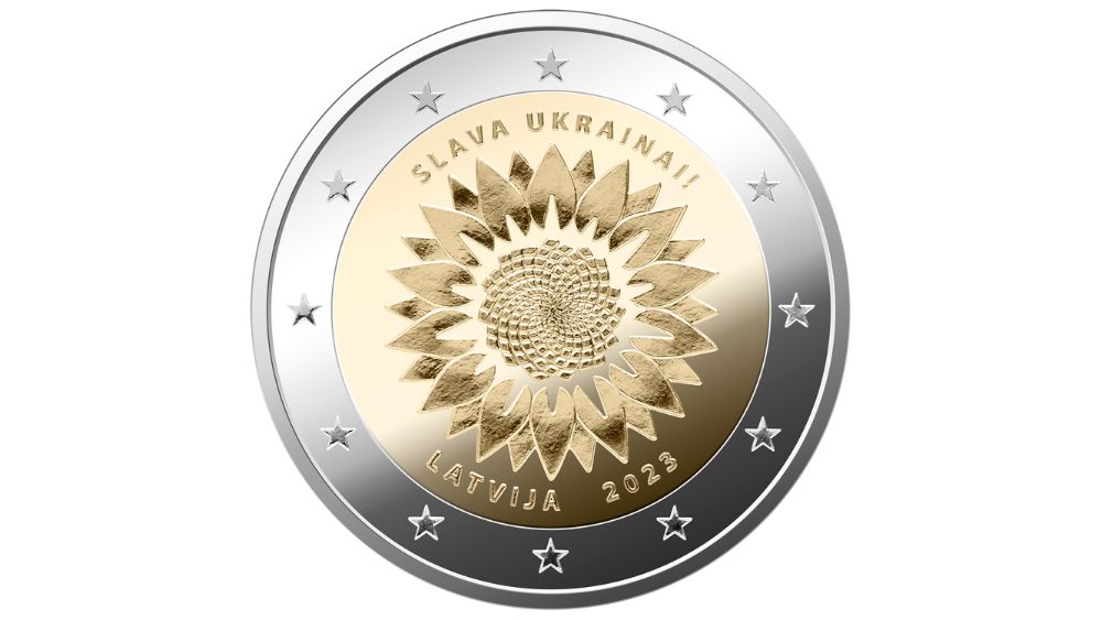 Izlaidīs divu eiro piemiņas monētu "Saulespuķe Ukrainai"