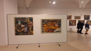 Mākslas darbi izstādē "Maija Eliase-100" Jelgavas Ģederta Eliasa vēstures un mākslas muzejā.