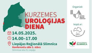 Kurzemes Uroloģijas dienas 2025. gada pasākuma afiša ar datumu, laiku un norises vietu – Liepājas Reģionālā Slimnīca.