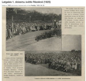 Vēsturiskas fotogrāfijas no Latgales 1. dziesmu svētkiem Rēzeknē 1925. gadā ar kori un skatītājiem.