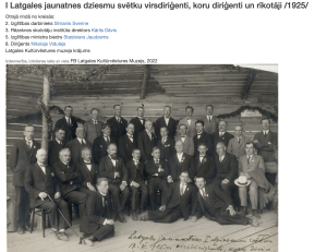 I Latgales jaunatnes dziesmu svētku virsdiriģenti, kori vadītāji un rīkotāji grupas fotogrāfijā, 1925. gadā.