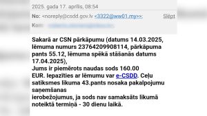 Krāpniecisks e-pasts CSDD vārdā ar viltus sodu paziņojumu