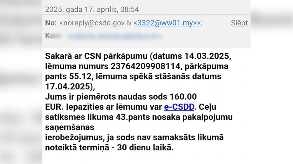 Viltus paziņojums par naudas sodu par CSN pārkāpumu.