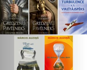 Dažādu žanru grāmatu vāki, tostarp “Gredzenu pavēlnieks”, “Flirts ar patiesību” un “Kā dzīvot labu dzīvi”.