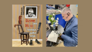 Oleksandrs Tereščenko paraksta grāmatu "Dzīve pēc 16:30. Septiņus gadus vēlāk" izstādē vai grāmatu tirdziņā.