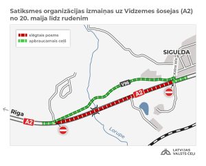 Satiksmes izmaiņu karte uz Vidzemes šosejas pie Siguldas