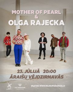 Koncerta plakāts ar Olgu Rajecku un grupu “Mother of Pearl”