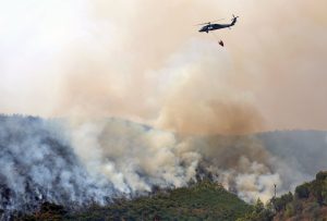 Helikopters dzēš meža ugunsgrēku