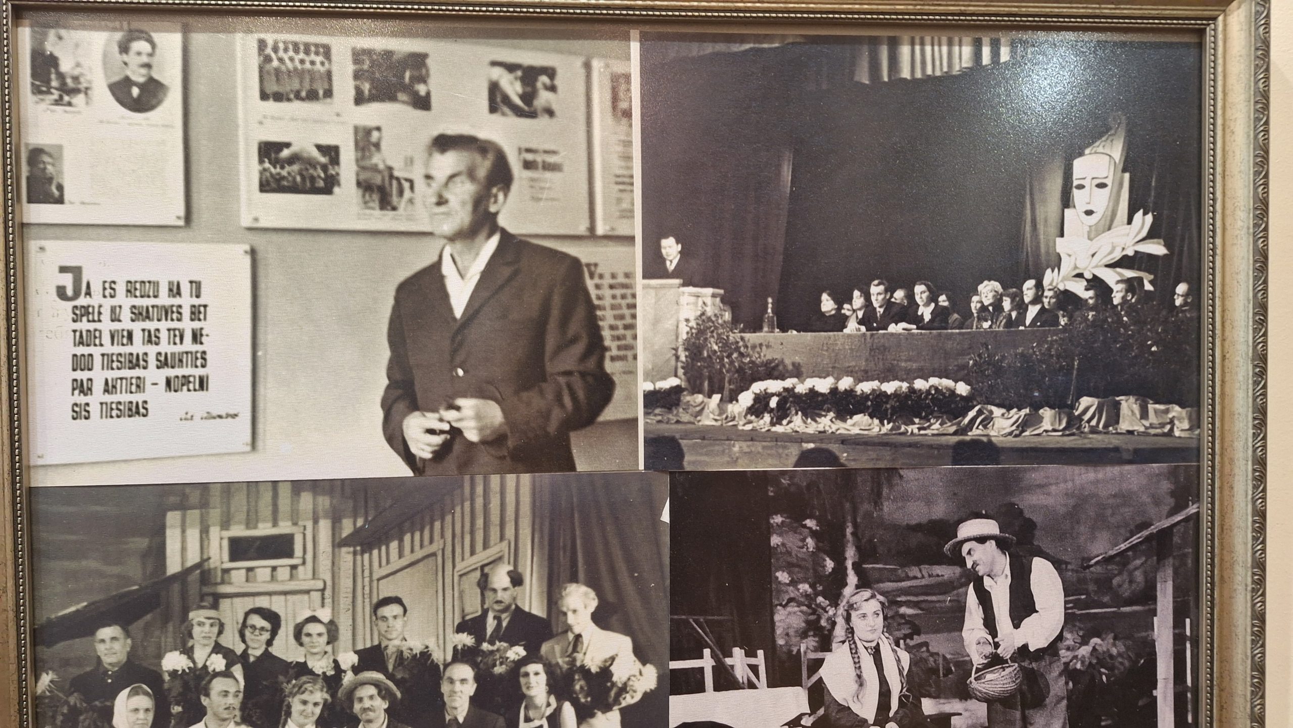 Vēsturiskas fotogrāfijas ar teātra kolektīvu, aktieriem un režisoru dažādos uzvedumos un pasākumos.