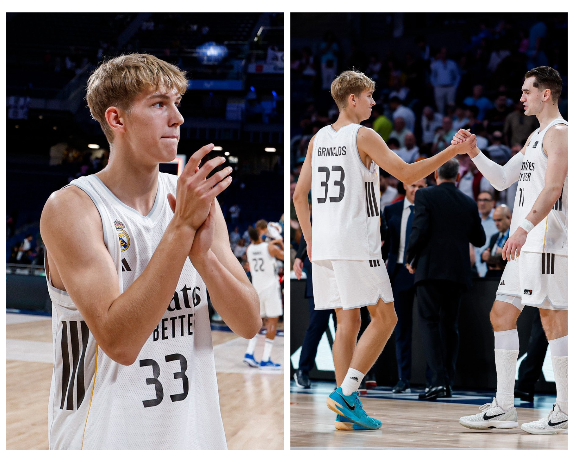 Jauns basketbolists ar 33. numuru “Real Madrid” komandā pēc spēles sveic komandas biedru.