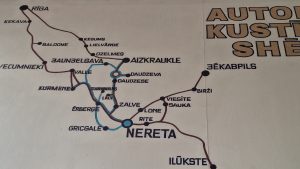 Kartes fragments ar autobusu maršrutiem Aizkraukles novadā un Neretas apkaimē, savienojot ar Rīgu un Jēkabpili