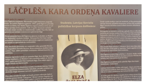 Lāčplēša Kara ordeņa kavalieres Elzas Žiglevičas biogrāfijas stends muzejā.