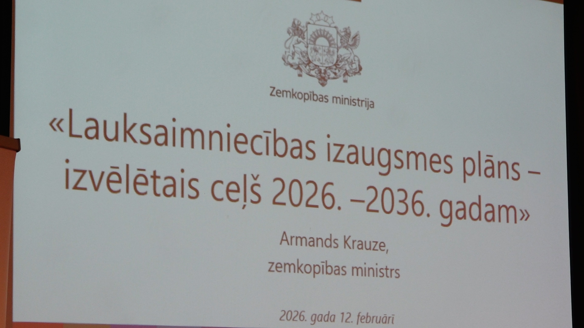 Prezentācija par lauksaimniecības izaugsmes plānu 2026.–2036. gadam
