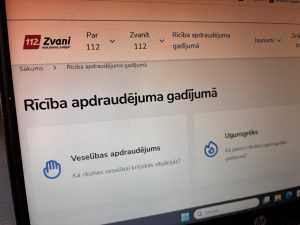 112.lv mājaslapa ar informāciju par rīcību apdraudējuma gadījumā.