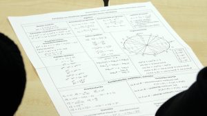 Matemātikas formulu lapa ar algebru, trigonometriju un statistikām