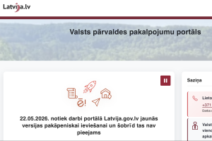 Ekrānuzņēmums ar paziņojumu par portāla Latvija.gov.lv darbības traucējumiem