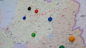 Latvijas karte ar atzīmētiem Vidzemes reģiona punktiem