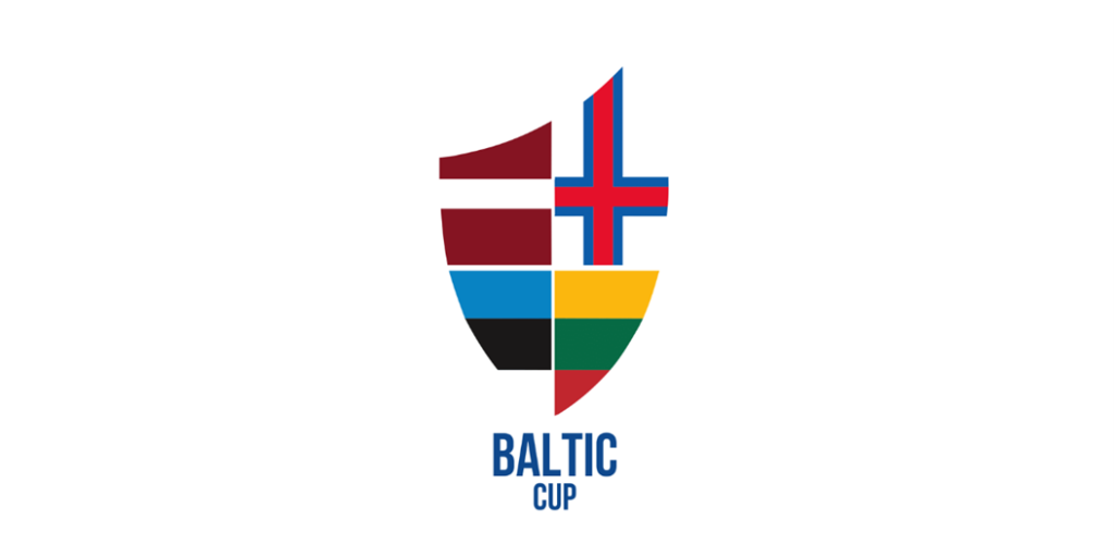 Baltijas kausa logotips ar Latvijas, Lietuvas, Igaunijas un Fēru salu karogu elementiem uz balta fona.