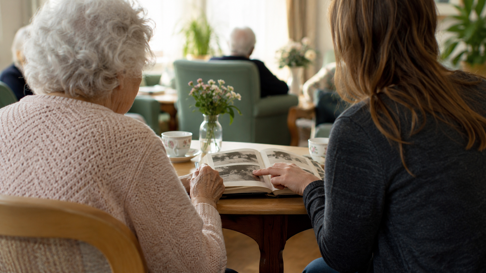 Brīvprātīgā saruna ar seniori sociālās aprūpes centrā.