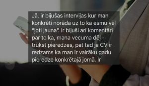 Sociālā tīkla komentārs par diskrimināciju vecuma dēļ darba intervijās.