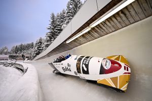 Jēkaba Kalendas pilotētais Latvijas bobsleja četrinieks trasē