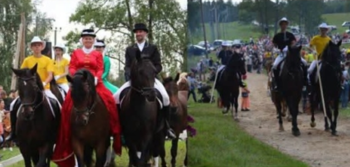 Jātnieki ar zirgiem “Kumeļu rotaļās” zirgu sētā “Klajumi” Krāslavas novadā